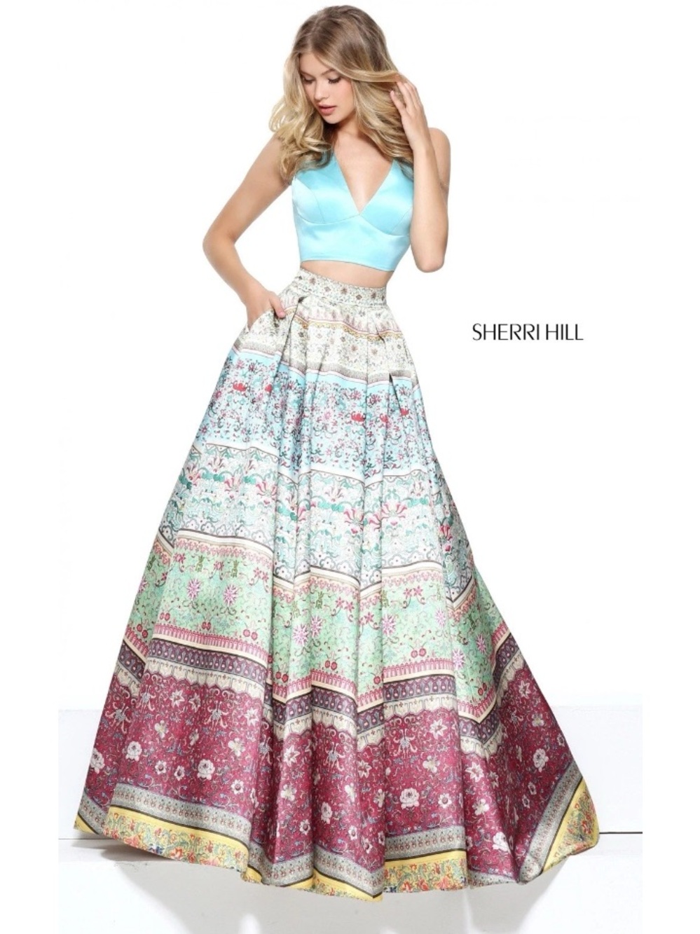 Sherri Hill Two-Piece Multi Print Ball Gown style 50792